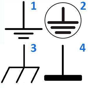 Провода заземления в схемах обозначаются специальными символами