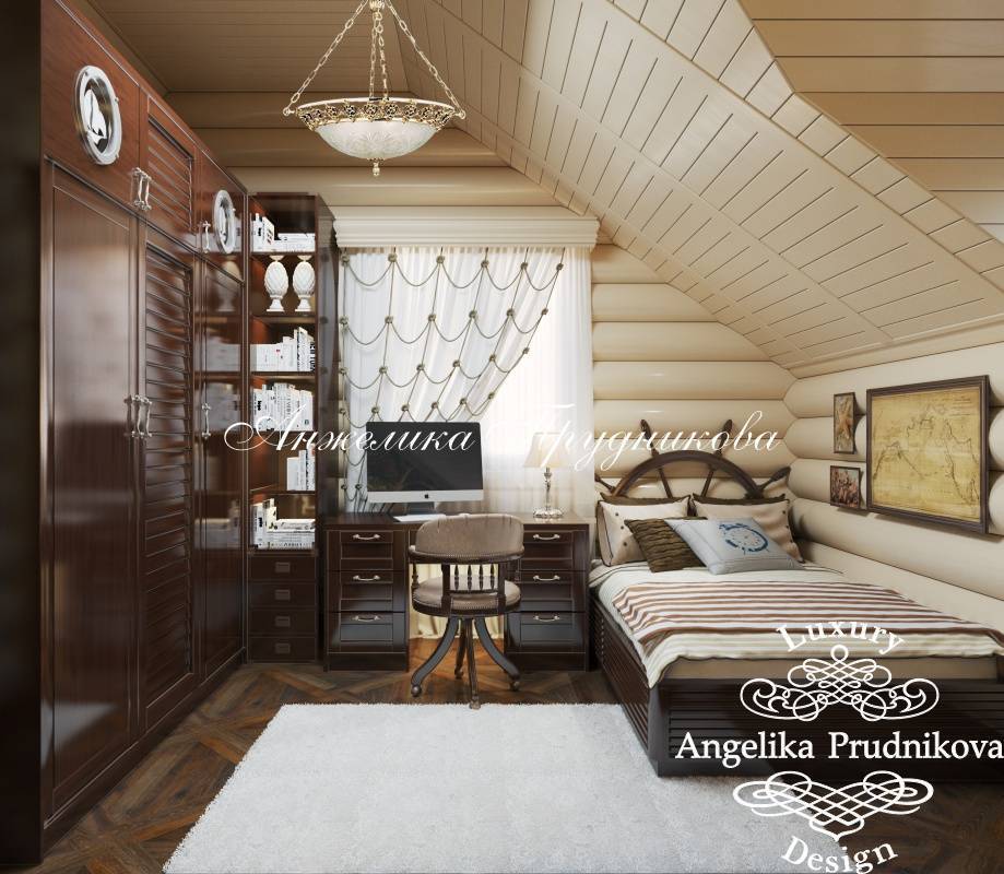 Интерьер детской спальни, стилизованной под каюту на корабле